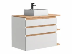 Vente-unique Mueble de baño suspendido madera y blanco con lavabo - 96 cm - ANIDA Color natural claro / Blanco Hot