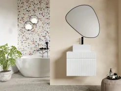 Vente-unique Mueble de baño suspendido con lavabo cuadrado , 60 cm, SATARA Blanco Best