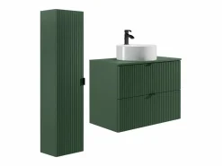 Vente-unique Conjunto De Baño|Mueble de baño suspendido con lavabo sobre encimera redondo y columna, , 80 cm ZEVINI