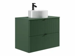 Vente-unique Conjunto De Baño|Mueble de baño suspendido con lavabo sobre encimera redondo y columna, , 80 cm ZEVINI