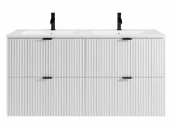 Mueble de baño suspendido estriado con lavabo encastrado, mate, 120 cm, ZEVINI^Vente-unique Online