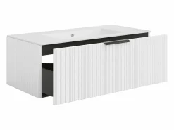 Vente-unique Mueble de baño suspendido estriado con lavabo de encimera - Color - 100 cm - PALIRO Blanco Online