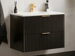 Mueble de baño suspendido con lavabo encastrado de canalé , 80 cm, ZEVARA^Vente-unique Discount
