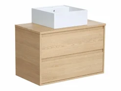 Vente-unique Mueble De Baño Simple|Mueble de baño suspendido chapado roble con lavabo, 80 cm, MILIPAM