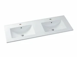 Vente-unique Mueble De Baño Con Doble Lavabo|Mueble de baño suspendido chapado roble con lavabo a encastrar, 120 cm, MILIPAM