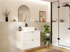 Mueble de baño suspendido estriado con lavabo sobre encimera, , An80 cm, ZEVINI^Vente-unique Discount