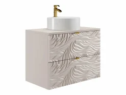 Vente-unique Mueble De Baño Simple|Mueble de baño suspendido texturizado con lavabo redondo - - 80 cm - RINAREL