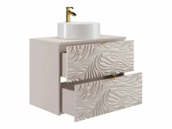 Vente-unique Mueble De Baño Simple|Mueble de baño suspendido texturizado con lavabo redondo - - 80 cm - RINAREL