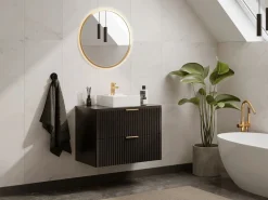 Mueble de baño suspendido con lavabo sobre encimera, ranurado, color , 80 cm de ancho, ZEVARA^Vente-unique Discount
