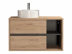 Mueble de baño suspendido con lavabo redondo, color natural, 100 cm, PURNAL^Vente-unique Online