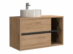 Mueble de baño suspendido con lavabo redondo, color natural, 100 cm, PURNAL^Vente-unique Online