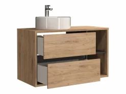 Mueble de baño suspendido con lavabo redondo, color natural, 100 cm, PURNAL^Vente-unique Online
