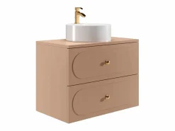 Vente-unique Mueble de baño suspendido rosa viejo con lavabo sobre encimera redondo, 80 cm, SATOBAL Rosa palo Clearance
