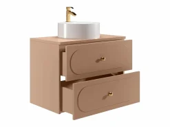 Vente-unique Mueble de baño suspendido rosa viejo con lavabo sobre encimera redondo, 80 cm, SATOBAL Rosa palo Clearance