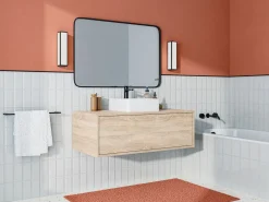 Mueble de baño suspendido con lavabo - roble - 94x32 cm - TEANA^Vente-unique