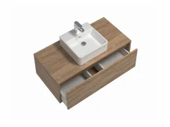 Mueble de baño suspendido con lavabo - roble - 94x32 cm - TEANA^Vente-unique