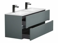 Vente-unique Mueble De Baño Con Doble Lavabo|Mueble de baño suspendido con lavabo y grifo - Estriado - 120 cm - PAVANI
