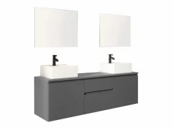 Vente-unique Mueble De Baño Con Doble Lavabo|Mueble de baño suspendido con doble lavabo y espejos, , An150 cm, JIMENA