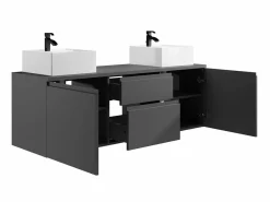 Vente-unique Mueble De Baño Con Doble Lavabo|Mueble de baño suspendido con doble lavabo y espejos, , An150 cm, JIMENA