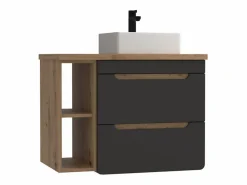 Vente-unique Mueble de baño suspendido + lavabo - Gris antracita y madera -Cuarto de baño- 80cm - ARUBA Gris antracita / Color natural claro Sale