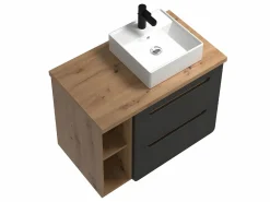 Vente-unique Mueble de baño suspendido + lavabo - Gris antracita y madera -Cuarto de baño- 80cm - ARUBA Gris antracita / Color natural claro Sale