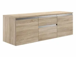 Vente-unique Mueble De Baño Con Doble Lavabo|Mueble de baño suspendido con doble lavabo - Natural claro - 150cm - JIMENA