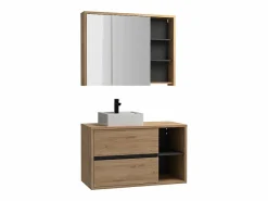 Vente-unique Mueble de baño suspendido + lavabo cuadrado con armario de baño - cuarto de baño - 100 cm - PURNAL Color natural claro Best