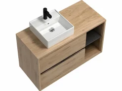 Vente-unique Mueble de baño suspendido + lavabo cuadrado con armario de baño - cuarto de baño - 100 cm - PURNAL Color natural claro Best