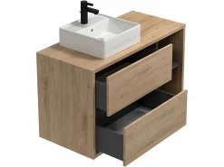 Vente-unique Mueble de baño suspendido + lavabo cuadrado con armario de baño - cuarto de baño - 100 cm - PURNAL Color natural claro Best