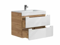 Mueble de baño suspendido con vasque, color natural y blanco, 80 cm, ARUBA^Vente-unique Discount