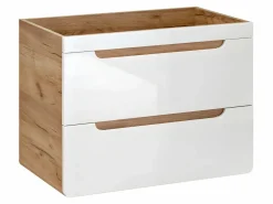 Mueble de baño suspendido con vasque, color natural y blanco, 80 cm, ARUBA^Vente-unique Discount