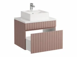Vente-unique Mueble De Baño Simple|Mueble de baño suspendido rosa con lavabo sobre encimera, 60 cm, SATARA