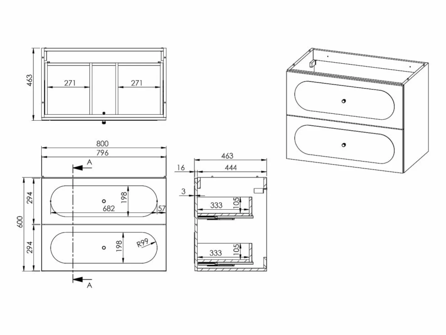 Mueble de baño suspendido con lavabo sobre encimera redondo, 80 cm, SATOBAL^Vente-unique Discount