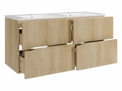 Vente-unique Mueble De Baño Con Doble Lavabo|Mueble de baño suspendido estriado con levabo encastrado - Natural claro - 120 cm - ORISO