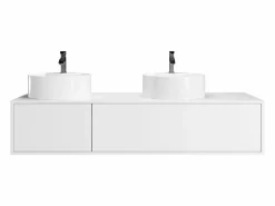 Vente-unique Mueble De Baño Con Doble Lavabo|Mueble de baño suspendido doble lavabo redondo, color , L150 x H32 cm, ISAURE