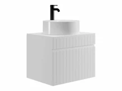 Vente-unique Mueble de baño suspendido con lavabo redondo para instalar, 60 cm, SATARA Blanco Discount
