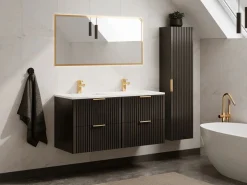 Mueble de baño suspendido con lavabo encastrado, 120 cm, ZEVARA, con canalé^Vente-unique Discount