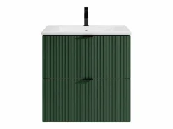 Vente-unique Mueble de baño suspendido estriado con lavabo para encastrar, mate, An60 cm, ZEVINI Verde Clearance