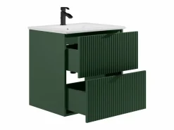 Vente-unique Mueble de baño suspendido estriado con lavabo para encastrar, mate, An60 cm, ZEVINI Verde Clearance