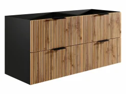 Vente-unique Mueble de baño suspendido estriado, natural claro y negro, 120 cm, MADELA Negro / Color natural claro Best