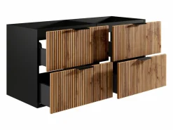Vente-unique Mueble de baño suspendido estriado, natural claro y negro, 120 cm, MADELA Negro / Color natural claro Best