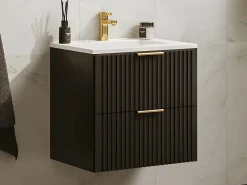 Vente-unique Mueble de baño suspendido con lavabo encastrado de 60 cm, color , ZEVARA Negro Online