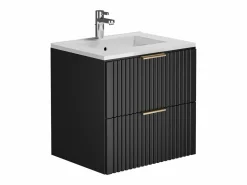 Vente-unique Mueble de baño suspendido con lavabo encastrado de 60 cm, color , ZEVARA Negro Online