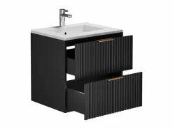Vente-unique Mueble de baño suspendido con lavabo encastrado de 60 cm, color , ZEVARA Negro Online
