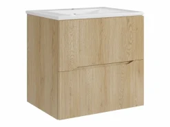 Mueble de baño suspendido estriado con lavabo encastrado - Natural claro - 60 cm - ORISO^Vente-unique New