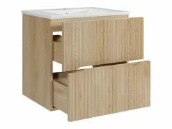 Mueble de baño suspendido estriado con lavabo encastrado - Natural claro - 60 cm - ORISO^Vente-unique New