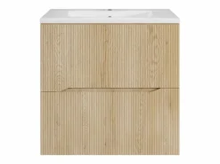 Mueble de baño suspendido estriado con lavabo encastrado - Natural claro - 60 cm - ORISO^Vente-unique New