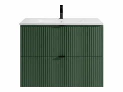 Vente-unique Mueble de baño suspendido estriado mate, lavabo para encastrar, , 80 cm, ZEVINI Verde Online