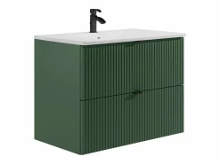 Vente-unique Mueble de baño suspendido estriado mate, lavabo para encastrar, , 80 cm, ZEVINI Verde Online