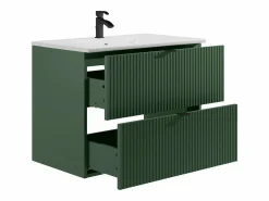 Vente-unique Mueble de baño suspendido estriado mate, lavabo para encastrar, , 80 cm, ZEVINI Verde Online